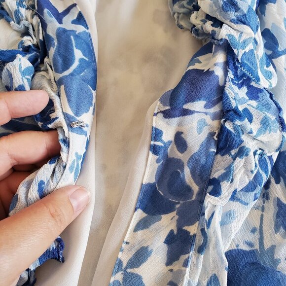 Polo Ralph Lauren Blue White Floral Sleeveless Wrap Blouse 10 Dainty Feminine - Picture 3 of 8